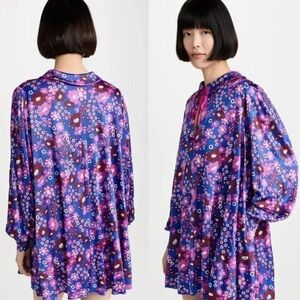 Free People Daisy Jane Long Sleeve Floral Print Mini Dress in Purple Sz M